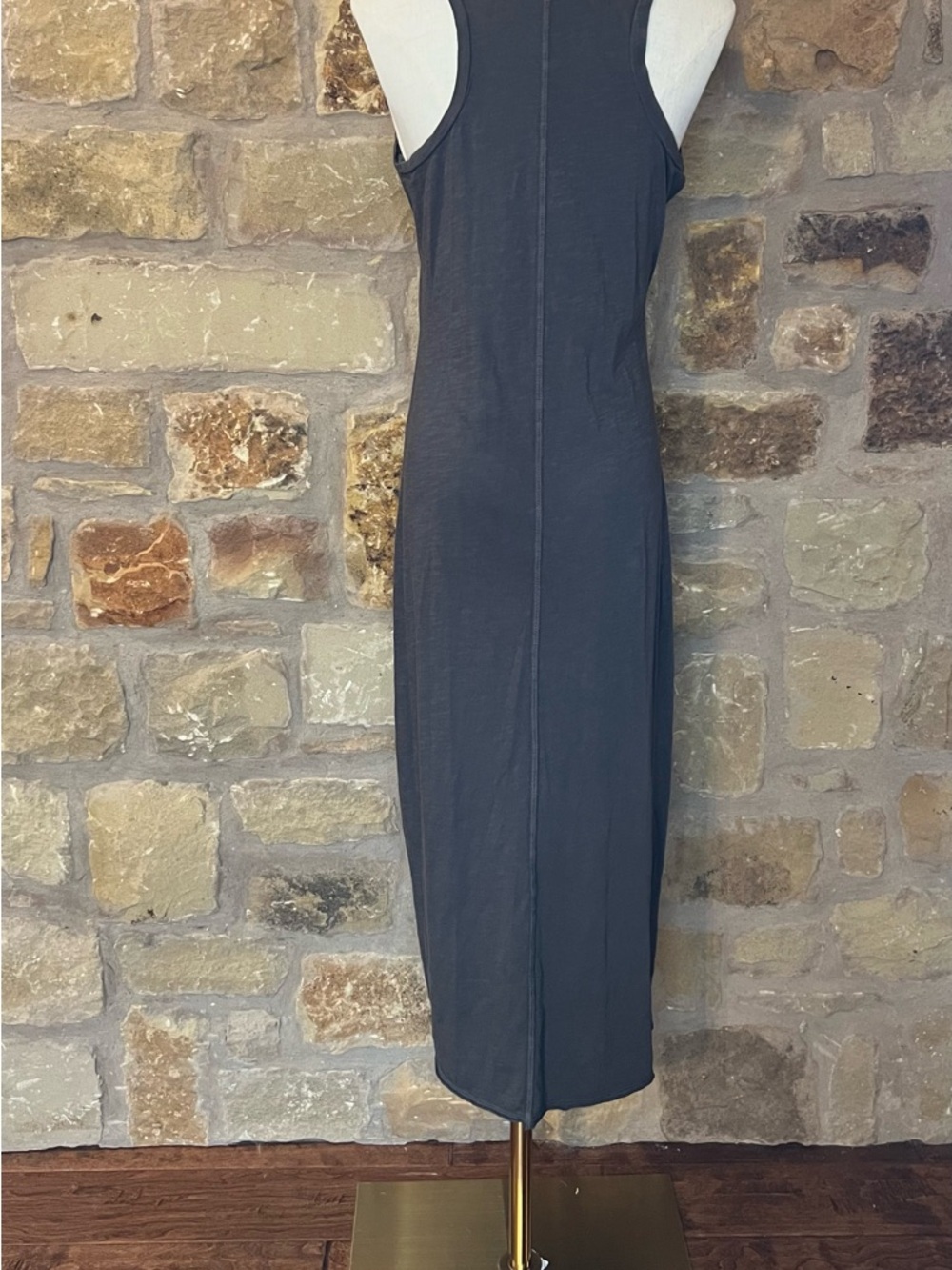MATE The Label Charcoal Sleeveless Midi Dress Button Front Minimalist Size Small - Picture 2 of 6
